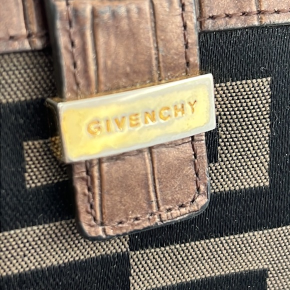 Givenchy Wallet Bi-Fold Canvas/Crocodile Embossed Brown Leather Trim Wallet - Picture 2 of 14